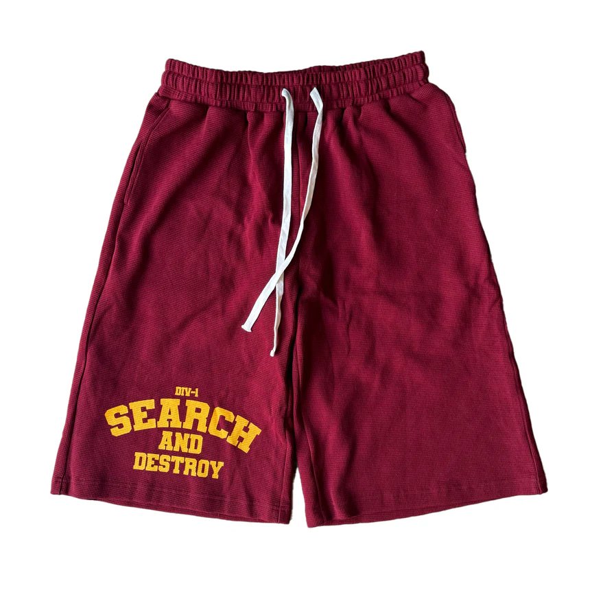 Peace in war “search & destroy” waffleknit shorts (red) Peace in war “search & destroy” waffleknit shorts (red)