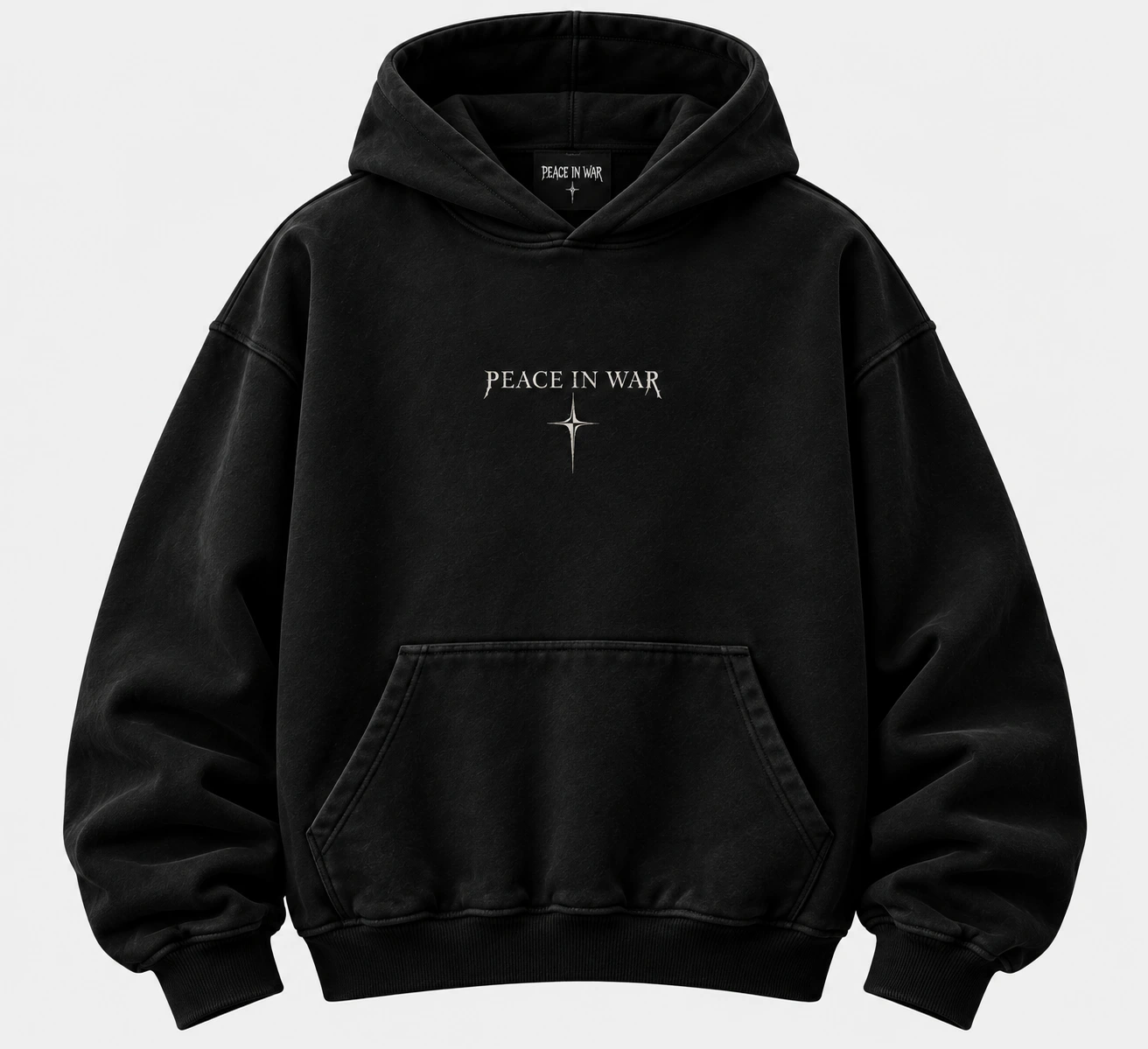 44131746-7f73-4c5c-836c-3367ecbe Peace In War Midnight Cross Oversized Hoodie – Black