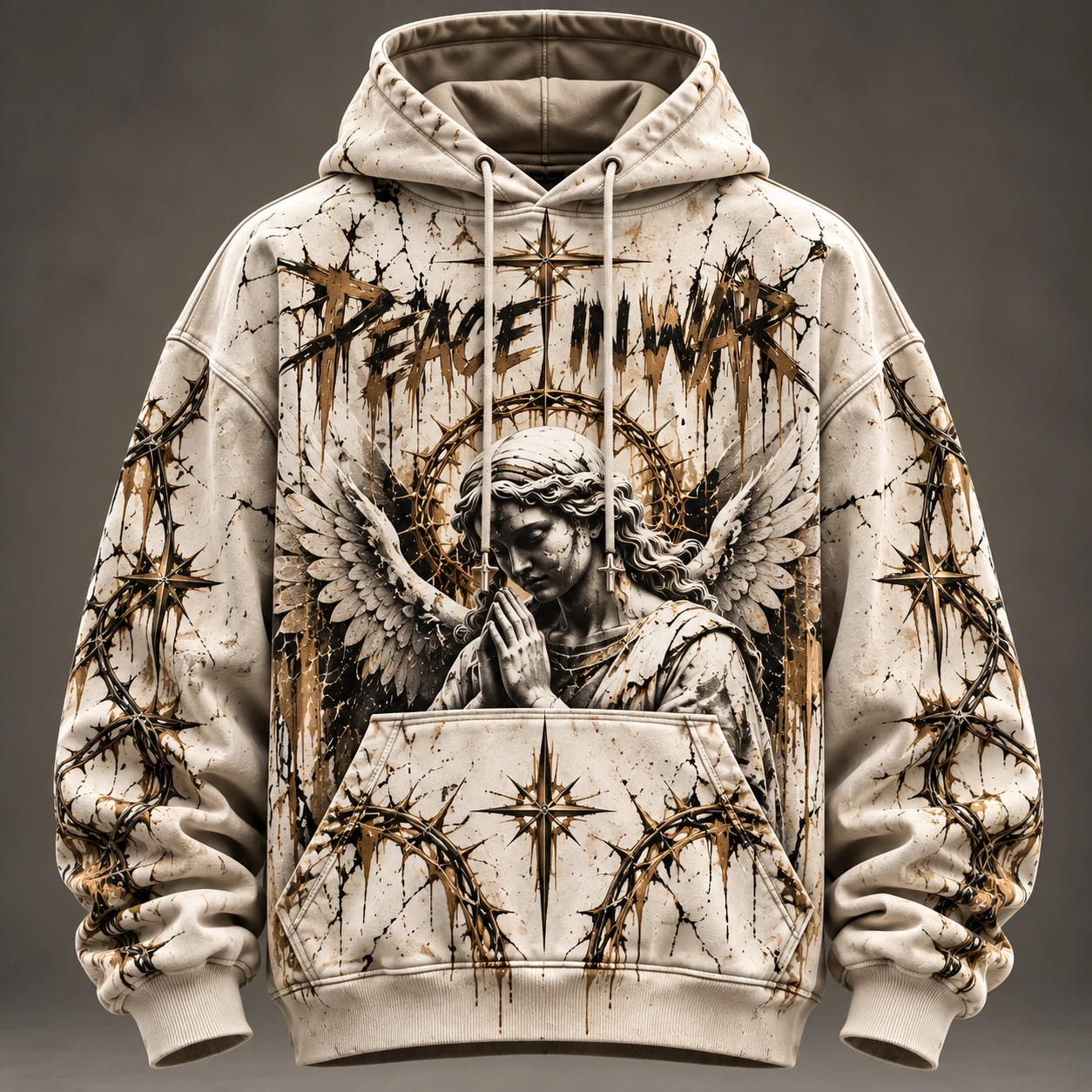 5482f627-05e9-420f-a369-3890d164 Peace In War Thorn Angel Cream Hoodie