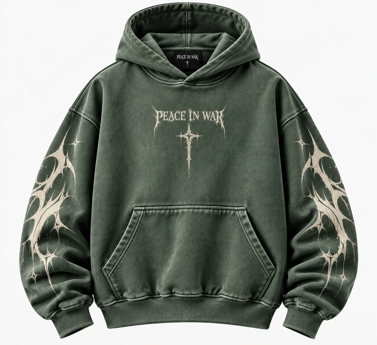 b5cf1c58-97b9-4697-9c97-f09e0c5e Peace In War Iron Thorn Oversized Hoodie Forest Sage