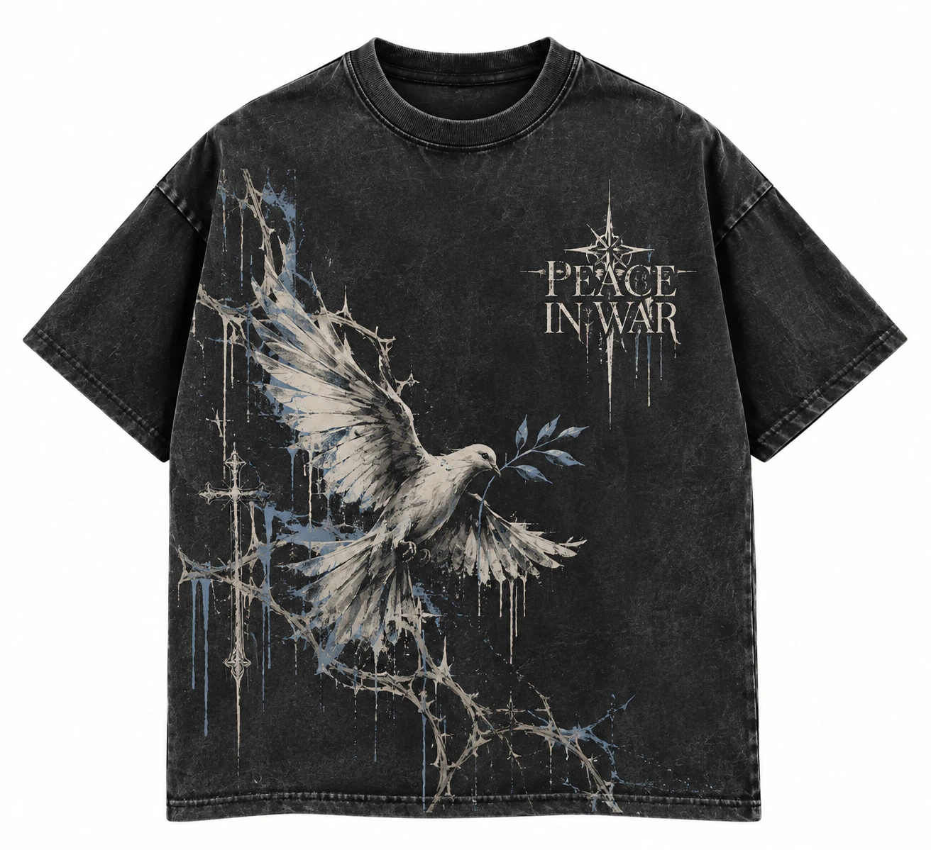 ba6d90fc-81a8-49de-b93f-3093f3ac Peace In War Thorn Dove Graphic T-Shirt Washed Charcoal