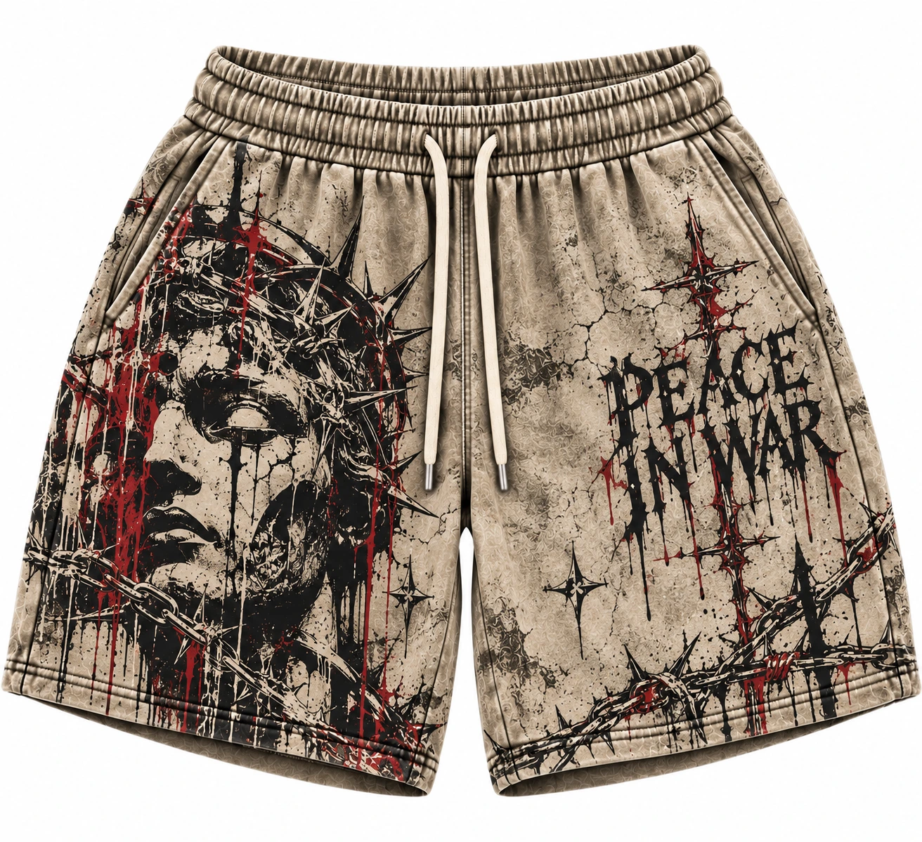 f02f8dd4-2f1d-4a4c-9c55-c6935905 Peace In War Thorn Face Shorts – Beige